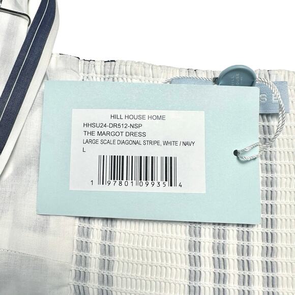 Hill House | Women | The Margot Navy Chevron Stripe Poplin Midi Dress | Sz Large - Picture 8 of 15